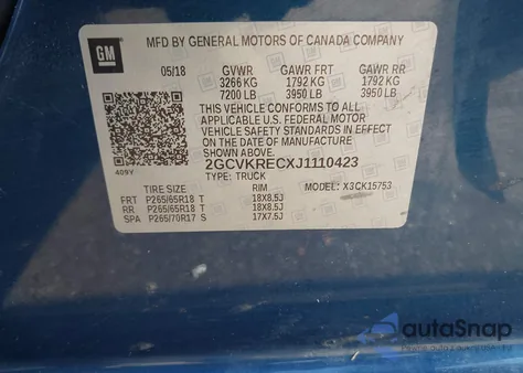 2018 Chevrolet Silverado 1500 2Lt z USA, uszkodzony, nr VIN 2GCVKRECXJ1110423